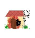 ▶動くver.黒ねこと薔薇の花♥基本セット（個別スタンプ：3）