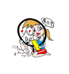 陽気な女子と可愛い雌犬のスタンプです。（個別スタンプ：1）