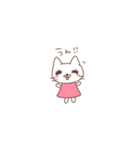 桃色の服の白いねこ（個別スタンプ：2）