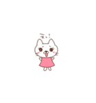 桃色の服の白いねこ（個別スタンプ：4）