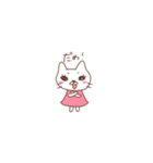 桃色の服の白いねこ（個別スタンプ：5）