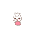 桃色の服の白いねこ（個別スタンプ：6）
