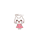 桃色の服の白いねこ（個別スタンプ：14）