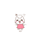 桃色の服の白いねこ（個別スタンプ：21）