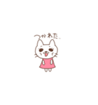桃色の服の白いねこ（個別スタンプ：24）