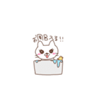 桃色の服の白いねこ（個別スタンプ：35）