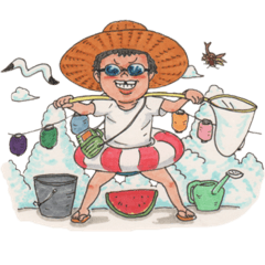 [LINEスタンプ] 夏の麦藁帽子の少年