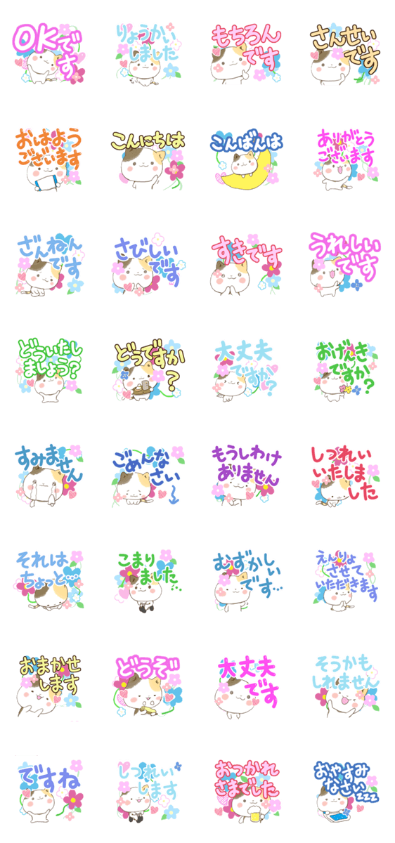 手描きの三毛猫さんのスタンプ詳細