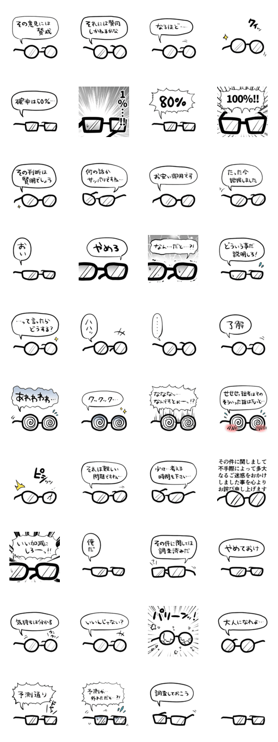 しゃべるメガネ本体のスタンプ詳細