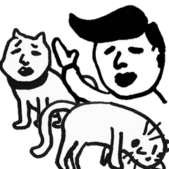 シュール男子と犬＆猫(文字なし)