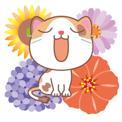 [LINEスタンプ] 三毛猫と花